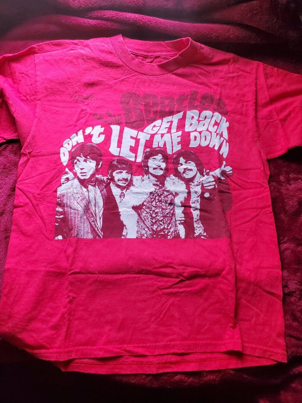 The Beatles Get Back Don't Let Me Down Red T-Shirt by Apple Men's Large EUC
